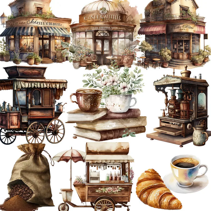 

Vintage Coffee House Stickers For Kids Stationery Toys Decoration Coffee Cake Desserts Scrapbooking Stickers Junk Journal Decals