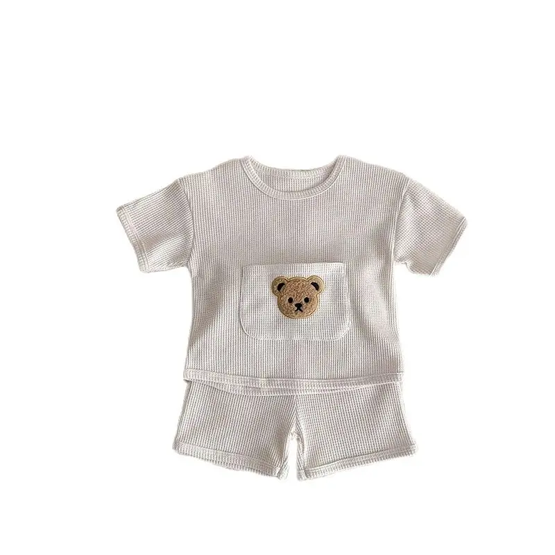 Soft Waffle Baby Clothing Set Bear Tee and Shorts