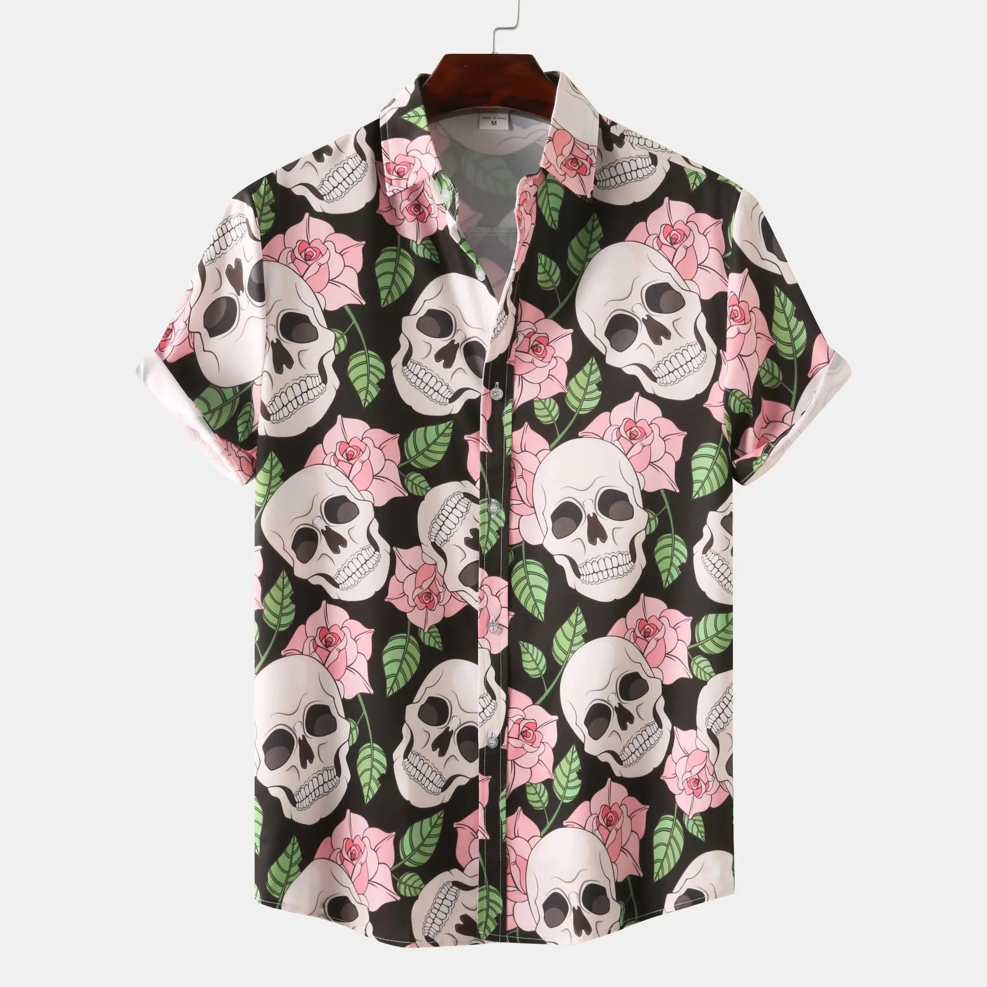 

Vintage Shirt Rose Skull Hawaiian Shirt Men's Short Sleeve Shirt Beach Shirt Vacation Casual Tops Men's Oversize Shirt US Size