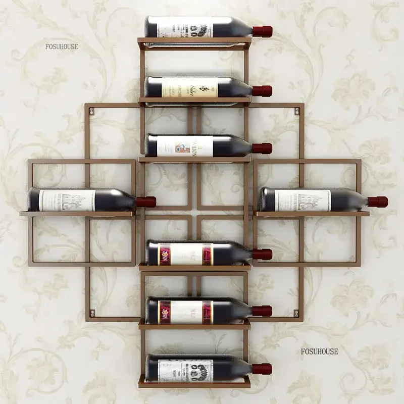 Designer Decor Showcase European Metal Wall Wine Rack Drink Shelf Light Luxury Red Wine Cabinet Display Cabinet Bar Furniture