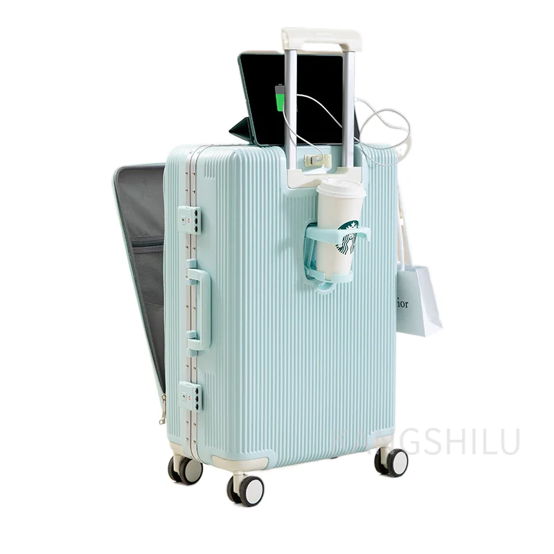 New Carry-on Suitcase 20''22''24''26''-Inch Aluminum Frame Front Opening Suitcases On Wheels Travel Trolley Case Rolling Luggage