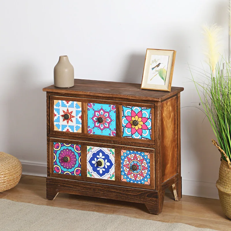 Solid Wood Retro Multi-layer Drawer Type Storage Cabinet Free Installation of Narrow Cabinets Home Simple Sofa Side Cabinet