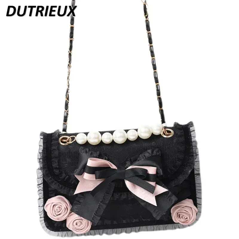 Japanese Style Messenger Bag Female Lolita Bag Girl All-Matching Small Pearl Square Bags JK Sweet Cool Women's Handbag