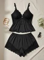 Ensemble nuisette en dentelle grande taille et short sexy, tenue de détente couleur unie, séduisante et charmante 5