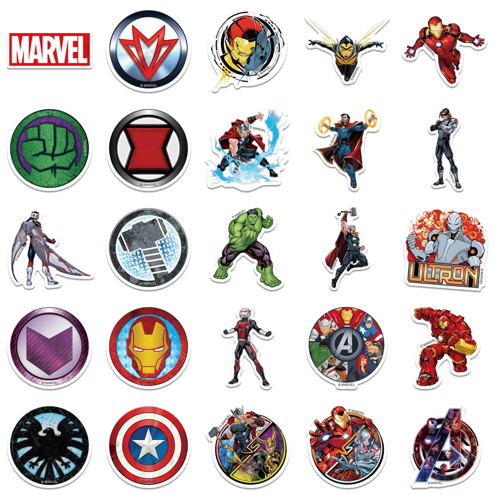 Disney-pegatinas de Los Vengadores de Marvel para niños, calcomanía de  Anime, juguete para monopatín, teléfono, coche, impermeable, superhéroe,  dibujos animados, 10/30/50 piezas - AliExpress