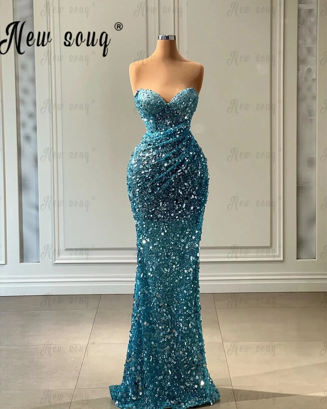 

Shiny Turquoise Sweetheart Mermaid Beaded Evening Dress Women Birthday Party Gowns Luxury Formal Cocktail Dresses Custom Made