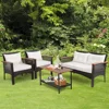 4-Piece Patio Furniture Set, Patiojoy Acacia Wood Outdoor PE Wicker Conversation Set with Cushions,PE Rattan Sectional Sofa Set 3