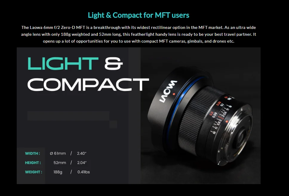 LAOWA MFT 6mm F2.0 C&D-Dreamer レンズ LAOWA 6mm F2 ZERO-D MFT | 製品情報 | LAOWA