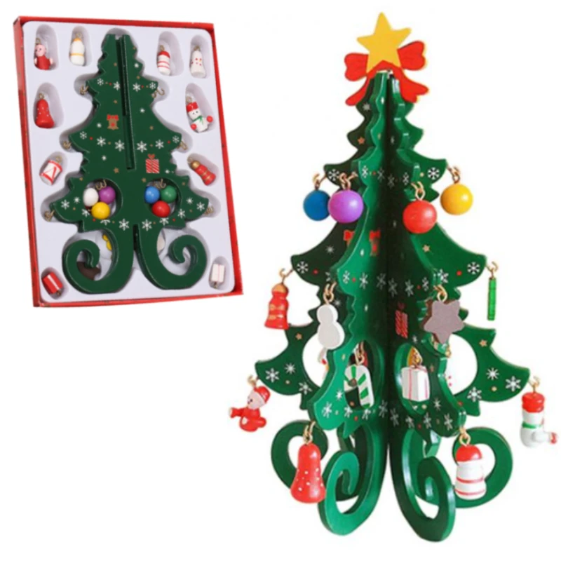 

Small Christmas Tree Ornaments Tabletop Mini Wooden Christmas Tree for Christmas Party Home Table Craft Decorations