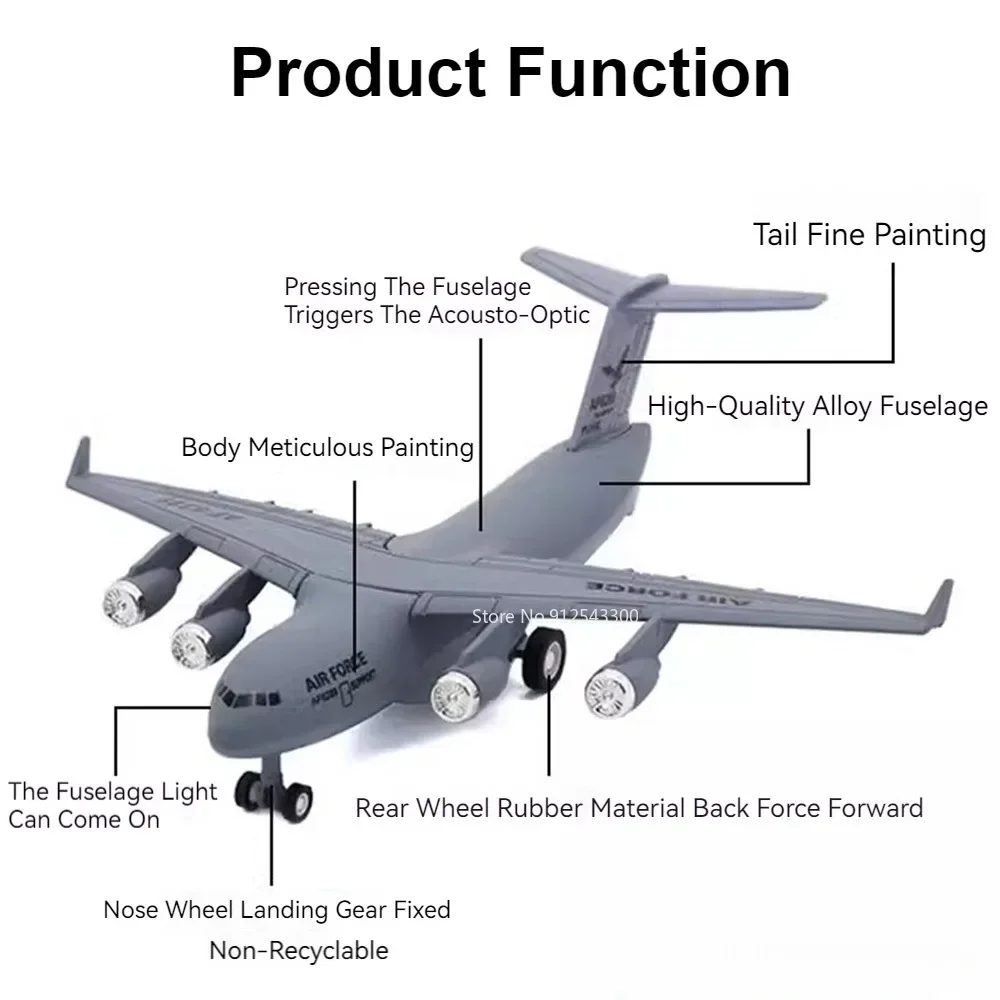 17CM C-17 Globemaster III Airplane Model Toy Pull Back Military Transport Aircraft Models Creative Decorations Boys Kids Gifts 3