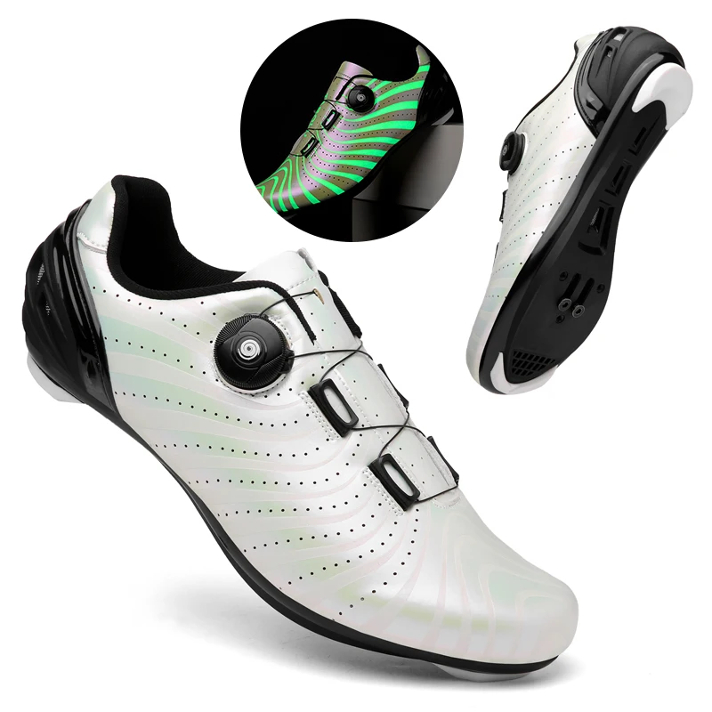 Men Self-Locking Cycling Shoes Luminous MTB Shoes sapatilha ciclismo SPD Mountain Road Bike Sneaker White Lockless Bicycle