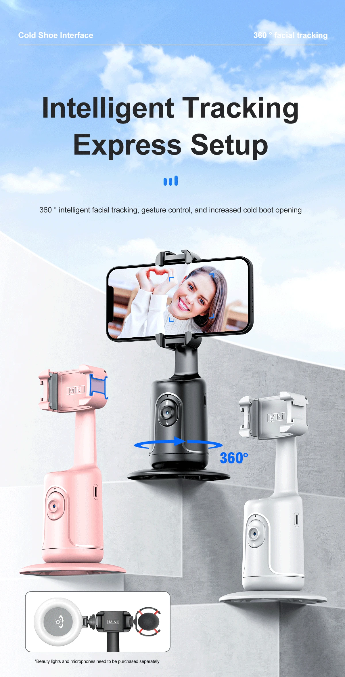 Description Picture 2 of itemW&O P01 Auto Tracking Mobile Phone Gimbal Stabilizer Handheld Selfie Stick for iPhone Iconic Brand Android IOS Smartphone Stand