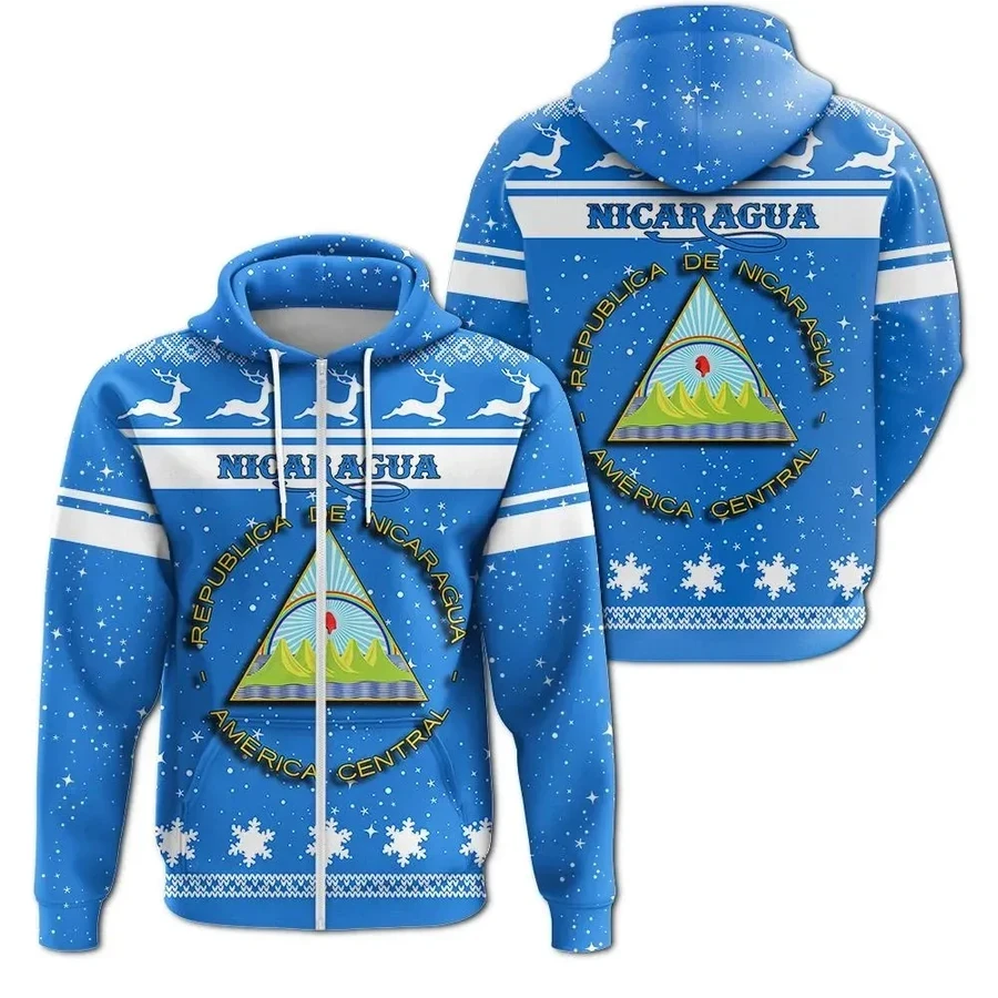 

KID100-6XL 2023 New Nicaragua Flag Hoodie 3D Casual Fashion Men's and Women's Zip Hoodie 3D Casual Coat Zipper Hoodie