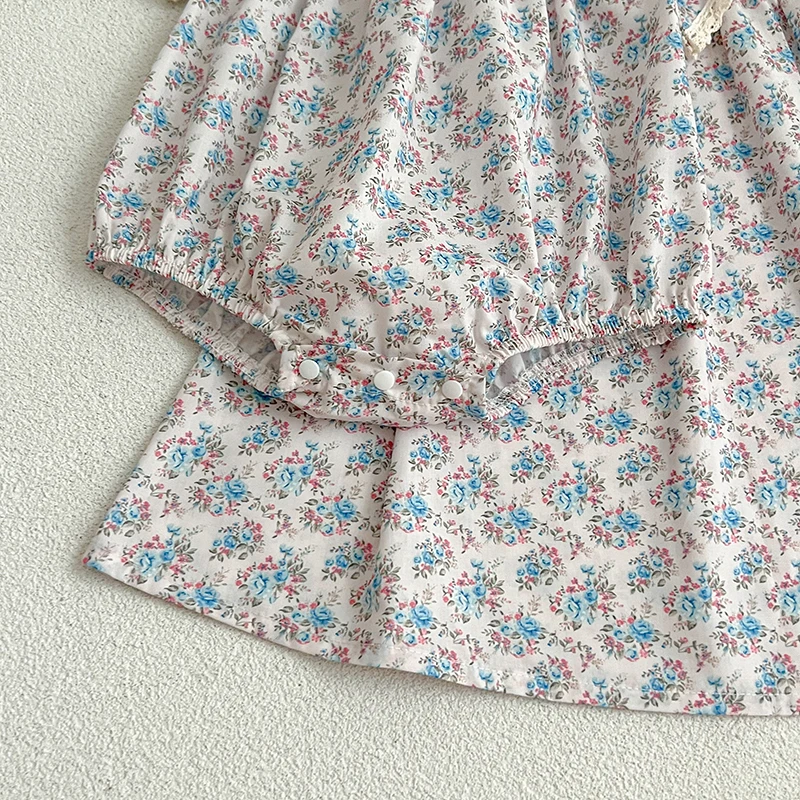0-6Yrs Sister Matching Outfit Princess Dress Toddler Baby Girls Flower Lace Dresses Summer Girl Baby Romper Blue Princess Romper 6