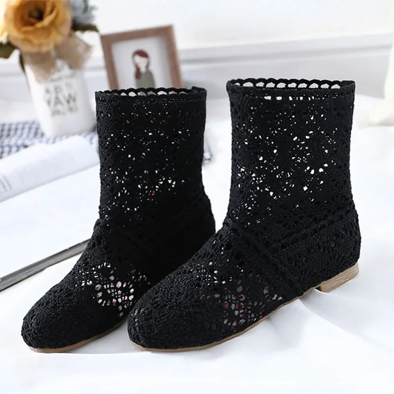 Summer Breathable Mesh Flat Heel Ankle Boots for Women
