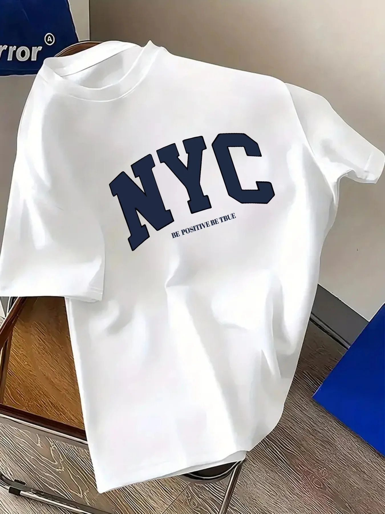 Herren NYC Buchstaben-Print T-Shirt Lässiges O-Neck Kurzarm-Shirt 2026 Sommer Oversized Streetwear Baumwoll-Oberteil Alltags-Basic