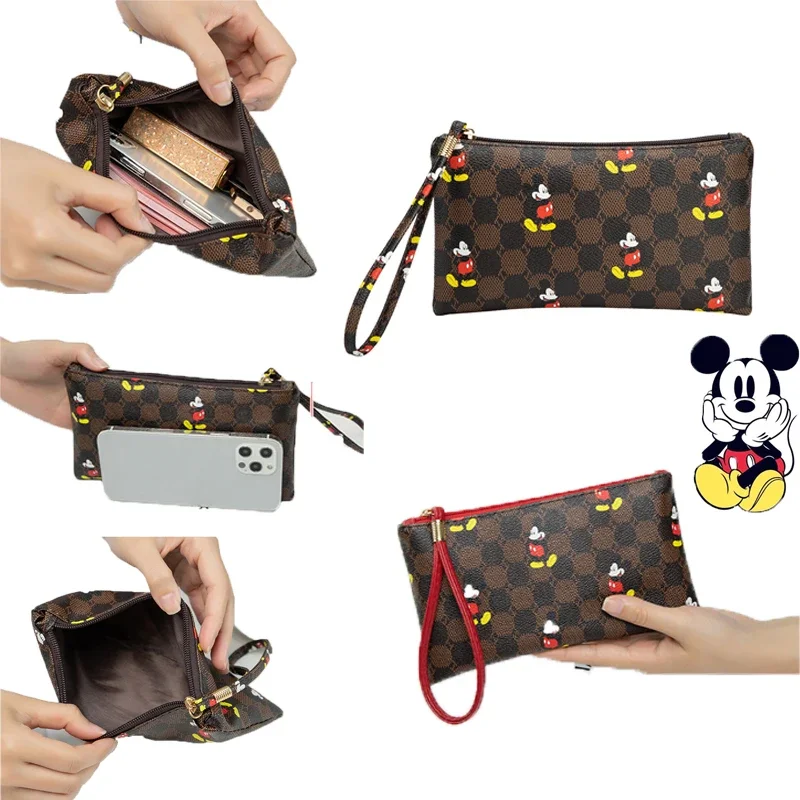 

Mickey Long Wallet PU Material Leather Bag Disney Cartoon Print Retro Fashion Wallet Mobile Phone Zipper Bag Women's Clutch Bag