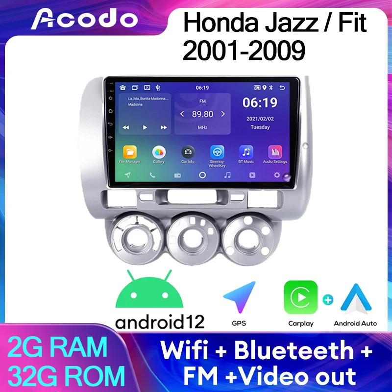 

Automotive multimedia Car Player Acodo For Honda Jazz / Fit 2001 - 2009 WiFi BT FM IPS Screen GPS CarPlay Auto SWC Radio Stereo