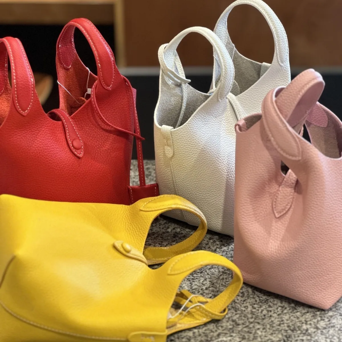 FIRMRANCH European And American Trend Cute Hand-Held Basket Ladies' Bucket Single Shoulder Cross-Body Bag Genuine Leather Purse 2