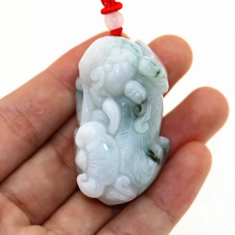 

Old Pit material Burma jadeite pi xiu pendant men's and women's floating flowers Ruyi pi xiu pendant send certificate