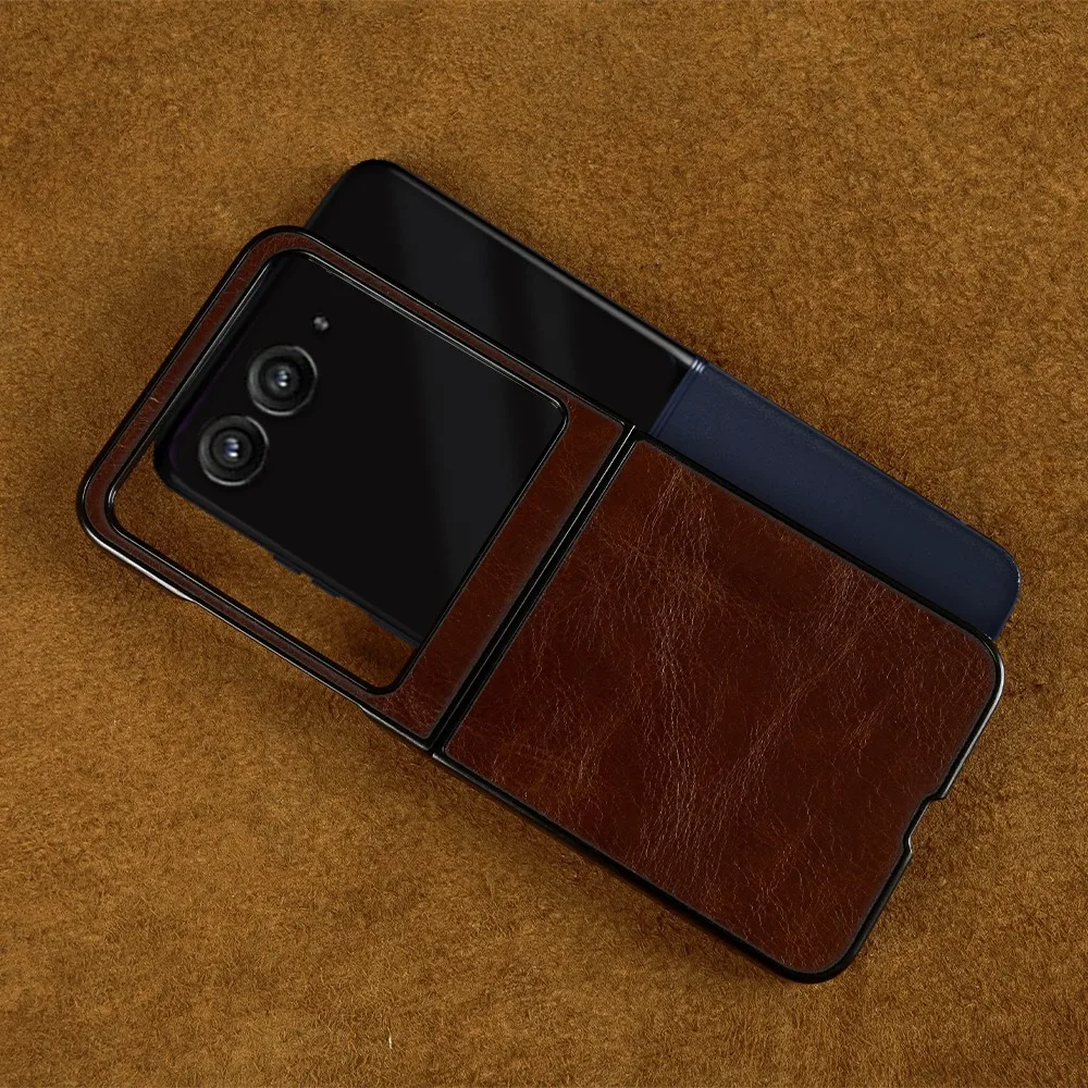 Luxurious Genuine Leather Shockproof Phone Case for Motorola Razr 50 Ultra - 2024 Edition