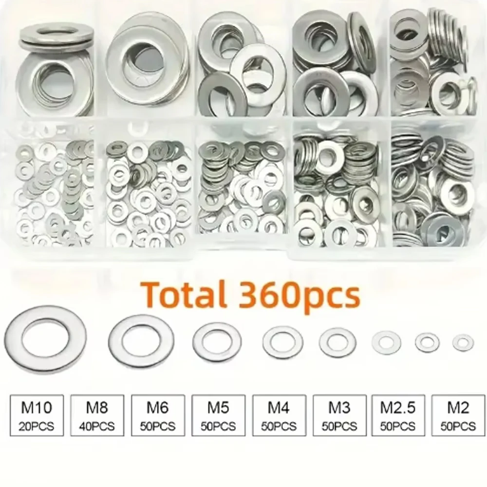 360pcs 304 Stainless Steel Washers Set For Home Decor Factory Repair Kitchens Shops