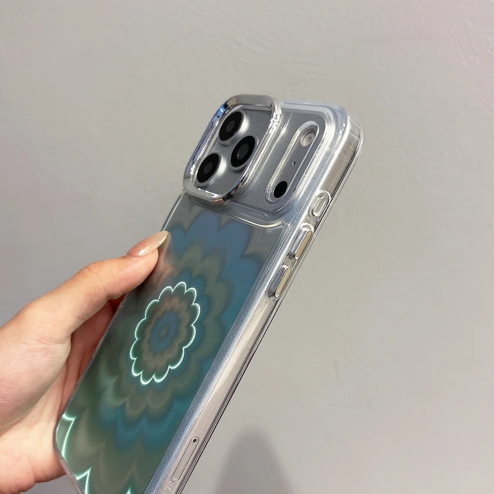 Shiny Holographic Flower Pattern Phone Case For Apple Iphone Series_voghion.com