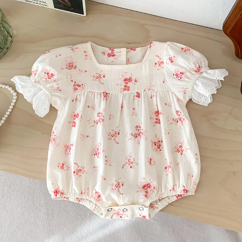 

Summer Infant Baby Girls Jumpsuit Short Sleeved Cotton Flower Printing Toddler Baby Girl Romper 0-3Yrs Children Clothes