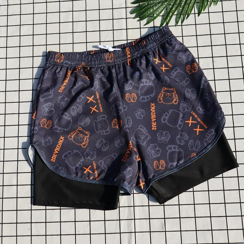 Polyester Swimming Trunks Set for Young Boy Adult Youth Swimsuit Double Layer Swimwear boys swimwear