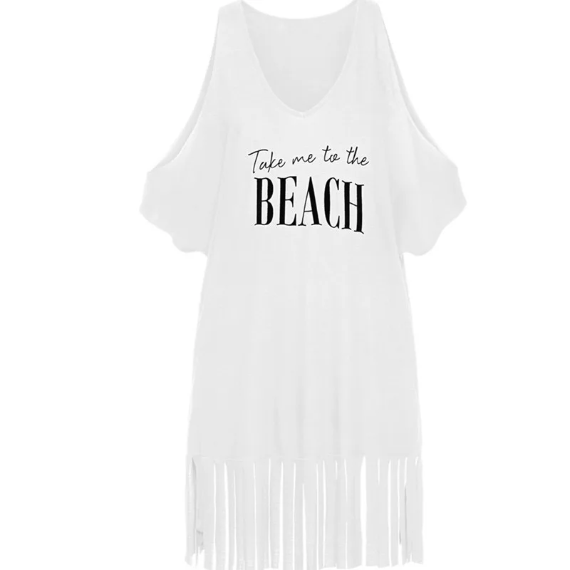 Summer Beach Bikini Cover Up Women White Off Shoulder Kafan Sarong