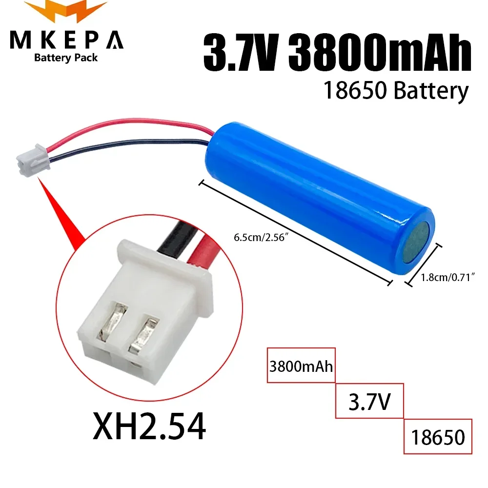 

3.7V lithium ion rechargeable battery 3800MAH 18650 with replacement socket, emergency lighting xh2.54 line