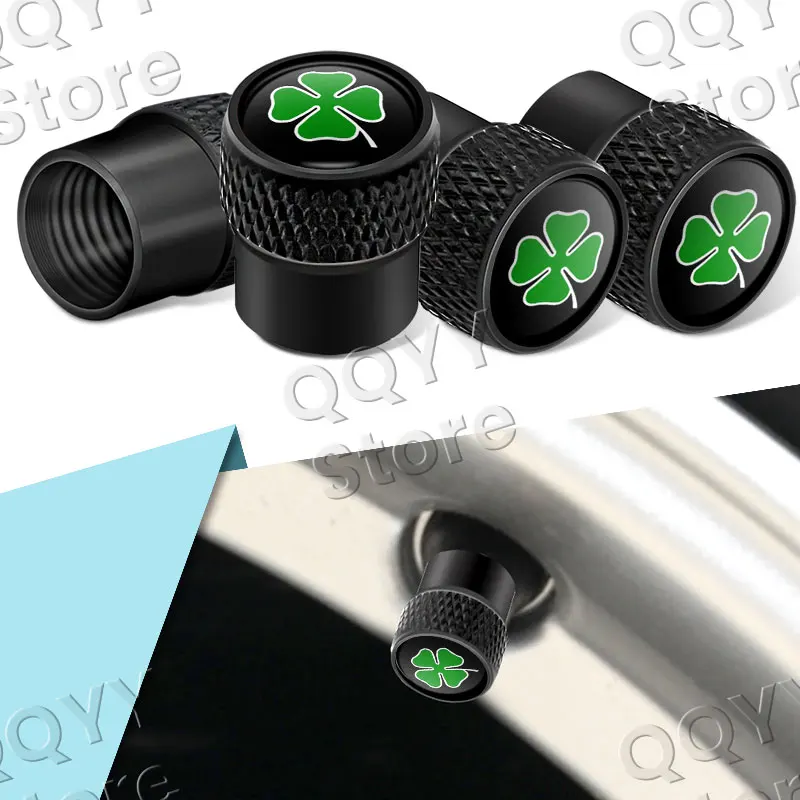 Alfa Romeo Exterior Decor: Four Leaf Clover Wheel Valve Caps - Set of 4
