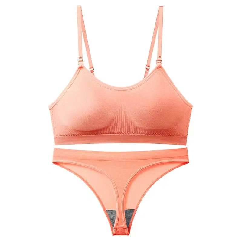 Wireless Women's Candy Color Bra Set Ribbed Seamless Female