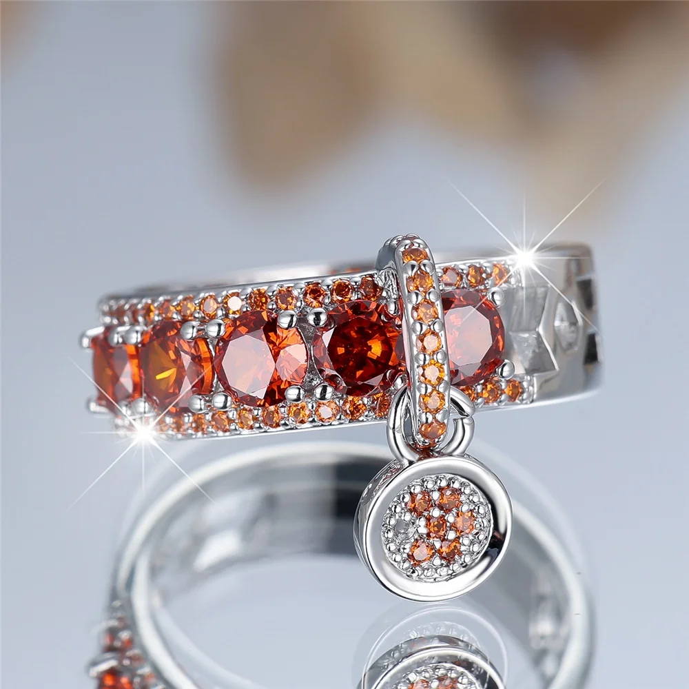 Fashion Red Stone Crystal Zircon Engagement Rings For Women Silver Color Vintage Female Fashion Gold Color Wedding Jewelry