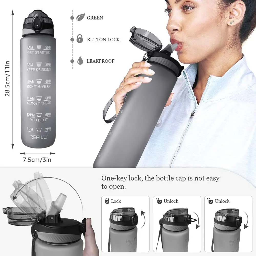 1L sportvattenflaska med sugrör 1 liter med Time Maker läckagesäker BPA-fri frostad kopp för utomhussportdricksflaska_voghion.com