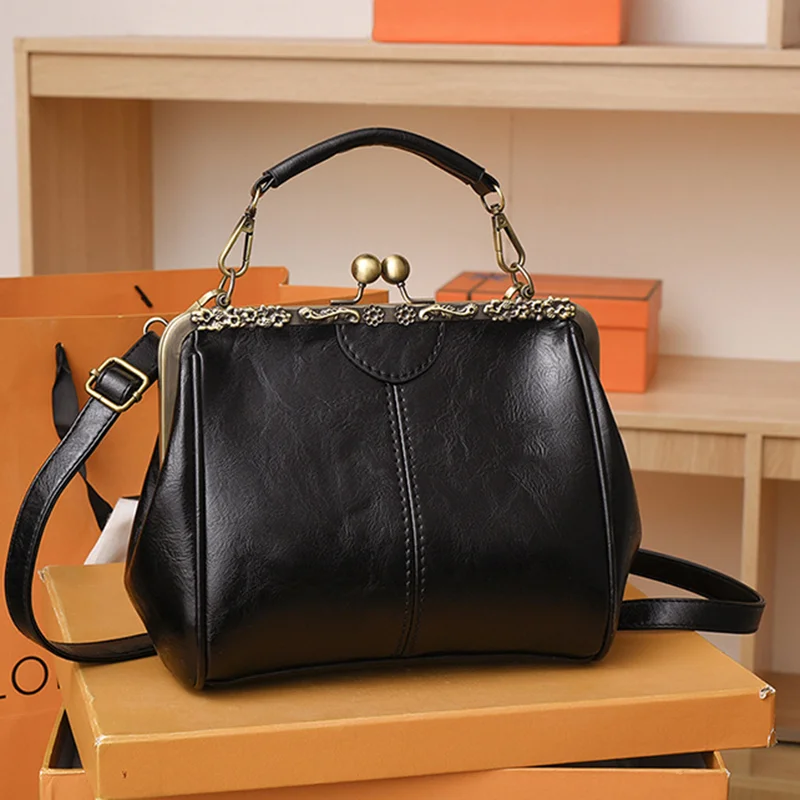 Borsa Donna In PU Vintage Con Chiusura A Bacio - Borsetta Retrò Elegante Con Tracolla Regolabile | Per Tutte Le Occasioni - Foto 3