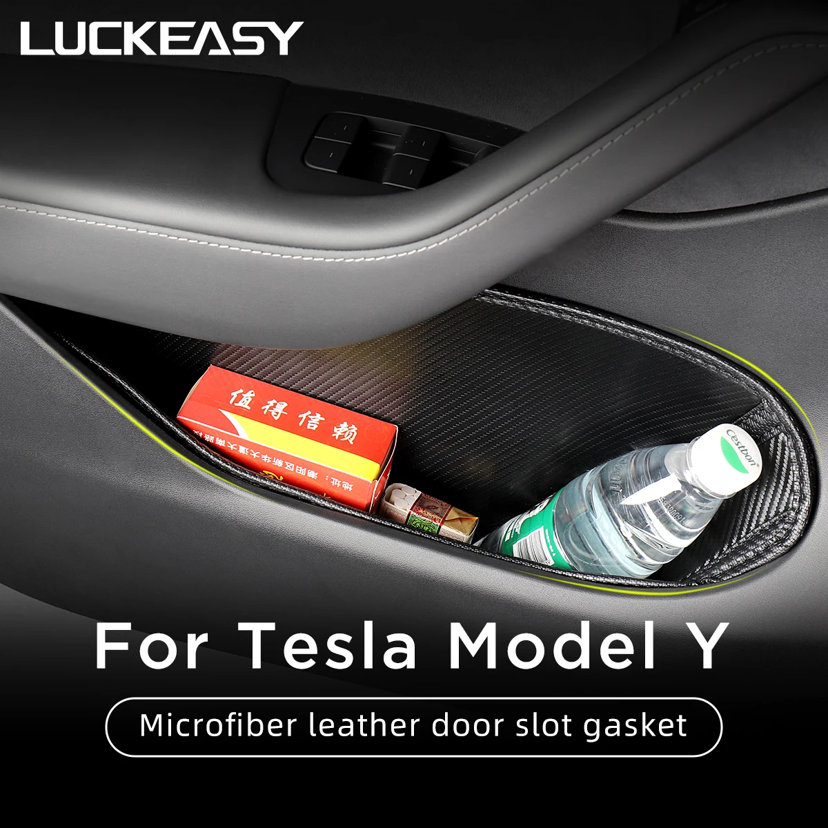 

LUCKEASY For Tesla Model Y 2020-2023 Car Interior Products Door Water Cup Storage Slot Pad Protection Door Slot Pad Accessories