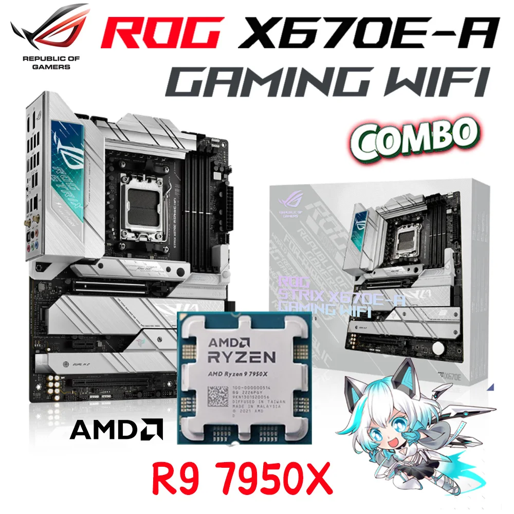 

AMD Ryzen 9 7950X CPU Suit With ASUS ROG STRIX X670E-A GAMING WIFI Mainboard AMD X670 DDR5 AM5 128GB PCIe 5.0 M.2 Placa Mãe New