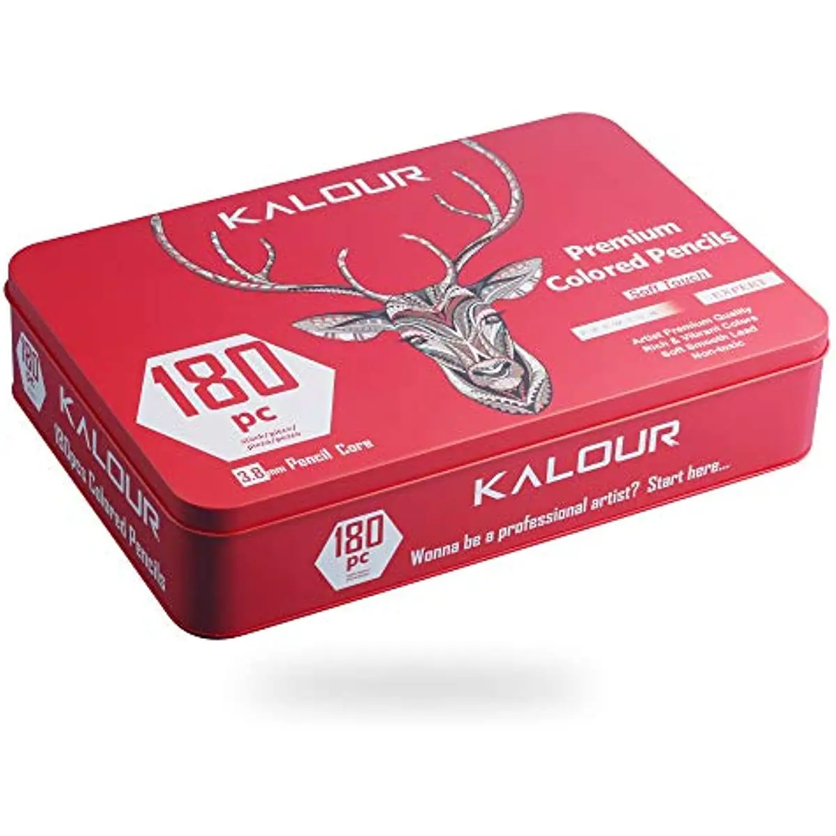Kalour-전문 미술 유성 금속 주석 상자 컬러 연필 180 개, 고품질 컬러 리드 낙서 연필 세트