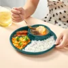 WORTHBUY Round Salad Plate Dishes Reusable Divided Dinner Plate With Fork Spoon Student Kid Food Plate Dishwasher&Microwave Safe 3
