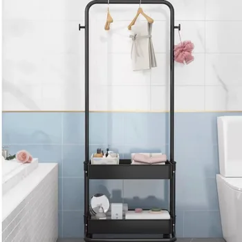 شماعات ملابس متعددة الوظائف مع عجلات عالمية ، رف معطف منزلي ، منظم تخزين ملابس غرفة النوم ، حامل التنقل ، 2 طبقات - Image 2