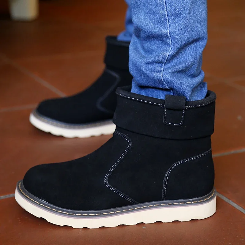 

Мужские ботинки без шнуровки, зимние однотонные теплые ботинки из флока с круглым носком, на низком каблуке, обувь для мужчин 2023