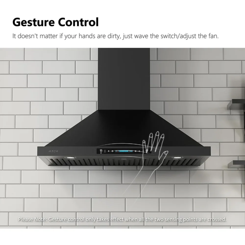 36 inch Black Wall Mount Range Hood, 900 CFM Ducted/Ductless Stainless Steel Vent Hood 3