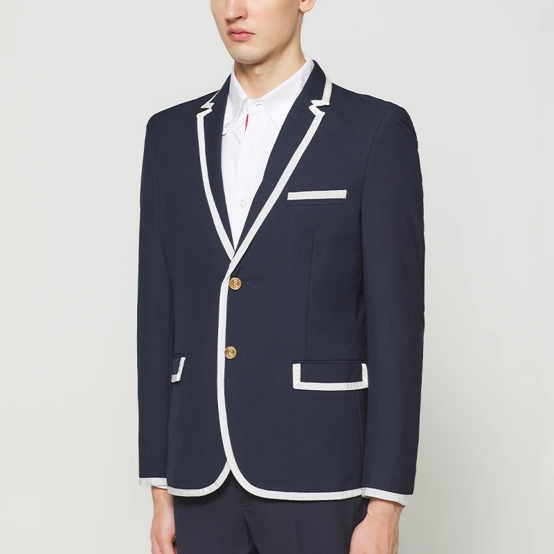 

TB THOM Male Suit Jacket Fashion Brand High Quality Office Business Men Coat White Grosgrain Coat Formal Casual Navy TB Suit