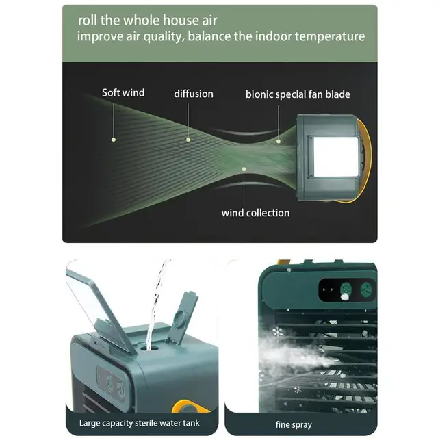 Mini Légkondicionáló Mobil Ultrahangos Porlasztási Technológiával 3 Sebesség -Beállítás Asztali Ac Ventilátor Irodai Otthoni Kültéri - Image 4