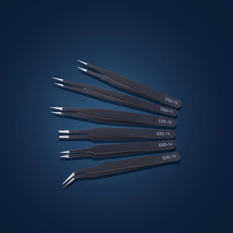 6 Pcs Precision Tweezers ESD Maintenance and Antistatic Pincet Stainless Steel Industrial Electronic Components Hand Tools precision tweezers tweezer tool esd anti static tweezers