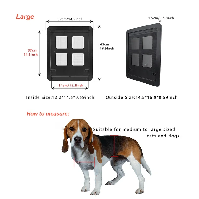 Screen Window Cat Door, Terrace Screen Door, Pet Door, Free Entry and Exit for Cats and Dogs, Magnetic Lockable Pet Screen Window Door, Dog Screen Window Door, High Quality Abs Material, Large and Small Size Optional, Simple Installation and Fast 6
