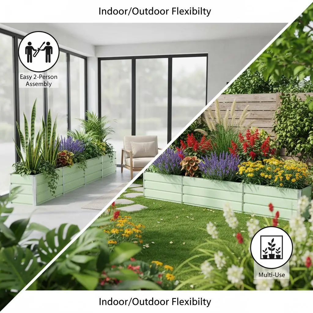 Grüne Stahlpflanzbox 320x40x45 cm für Innen- und Außenbereich, große lange Pflanzbox im Industriedesign für den Garten – Detail 4