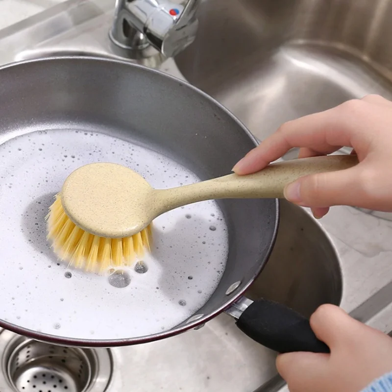 Kitchen Dishwashing Brush Household Washing Pot Brush Sink Stove Cleaning Brush Wheat Straw Decontamination Long Handle Washing
