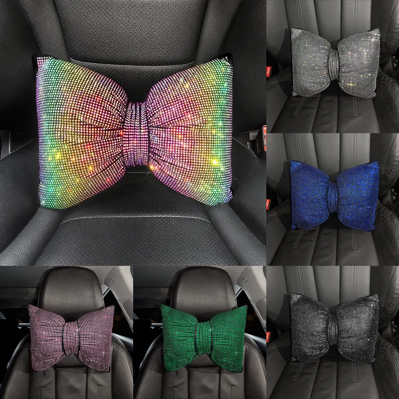 Bling Car Headrest Neck Support Plush Hot Drill Rhinestones Auto Seat